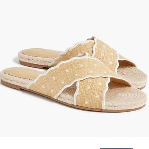 NWOB J. Crew Scalloped polka-dot slide sandals in Polkadot Raffia | Size 9